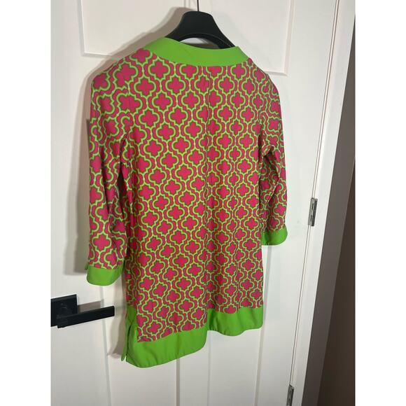 Cabana Life Retro Neon Green & Pink Tunic UPF 50 Womens Geometric Top - Picture 6 of 8